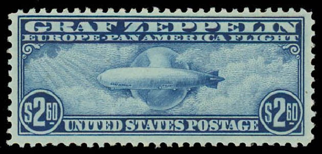 Value of US Stamp Scott Catalogue #C15: 1930 US$2.60 Air Graf Zeppelin. Daniel Kelleher Auctions, Jul 2011, Sale 625, Lot 1135
