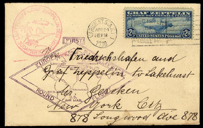 US Stamp Value Scott Cat. C15: 1930 US$2.60 Air Graf Zeppelin. Cherrystone Auctions, Oct 2012, Sale 201210, Lot 162