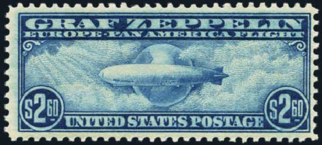 US Stamp Values Scott Catalog C15 - 1930 US$2.60 Air Graf Zeppelin. Harmer-Schau Auction Galleries, Jan 2014, Sale 100, Lot 662