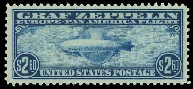 US Stamp Values Scott #C15 - 1930 US$2.60 Air Graf Zeppelin. Daniel Kelleher Auctions, Aug 2012, Sale 631, Lot 1632