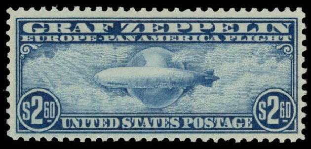 US Stamp Value Scott Cat. C15: 1930 US$2.60 Air Graf Zeppelin. Daniel Kelleher Auctions, May 2015, Sale 669, Lot 3252