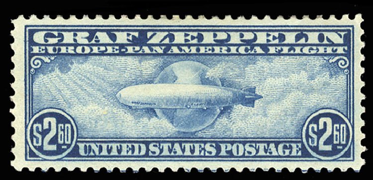 US Stamp Values Scott # C15: 1930 US$2.60 Air Graf Zeppelin. Cherrystone Auctions, Dec 2011, Sale 201112, Lot 23
