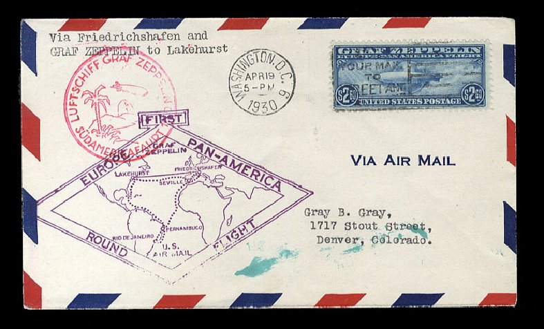 US Stamps Value Scott #C15 - 1930 US$2.60 Air Graf Zeppelin. Cherrystone Auctions, Sep 2014, Sale 201409, Lot 83