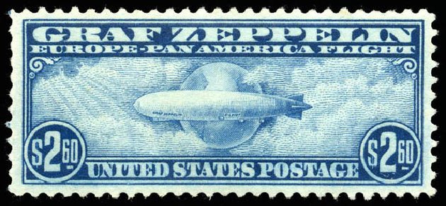 Value of US Stamps Scott #C15 - 1930 US$2.60 Air Graf Zeppelin. Matthew Bennett International, Apr 2008, Sale 326, Lot 586