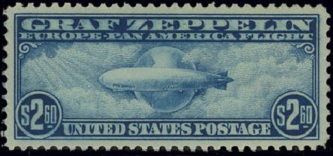 Prices of US Stamps Scott Cat. # C15: 1930 US$2.60 Air Graf Zeppelin. Daniel Kelleher Auctions, Feb 2013, Sale 634, Lot 366