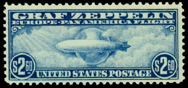 Value of US Stamps Scott Cat. # C15: US$2.60 1930 Air Graf Zeppelin. Daniel Kelleher Auctions, Dec 2013, Sale 640, Lot 526