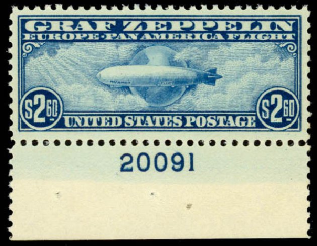 US Stamp Values Scott Catalog #C15: 1930 US$2.60 Air Graf Zeppelin. Daniel Kelleher Auctions, Jan 2015, Sale 663, Lot 2076