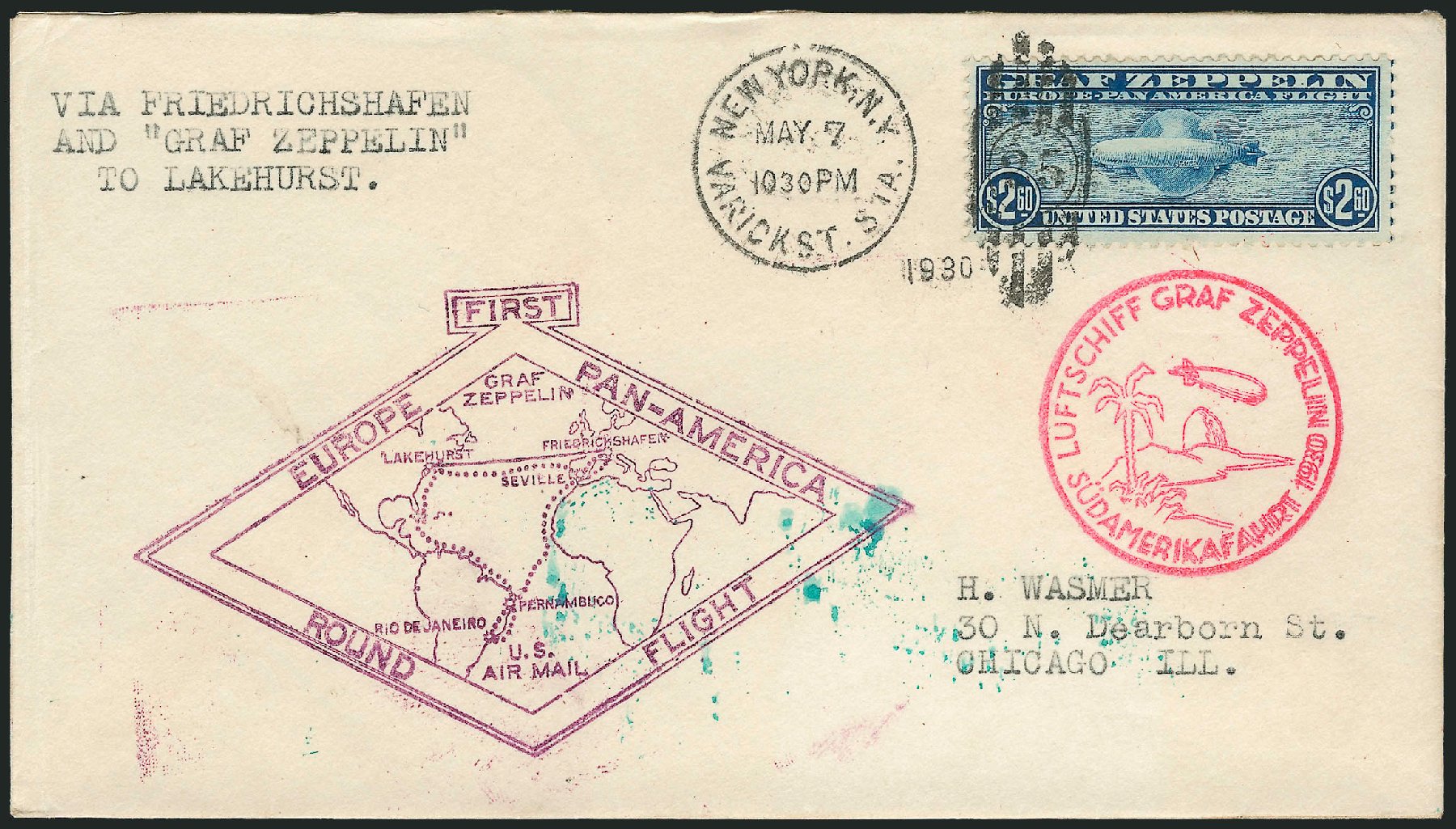 US Stamp Price Scott Cat. #C15 - 1930 US$2.60 Air Graf Zeppelin. Robert Siegel Auction Galleries, Dec 2010, Sale 1003, Lot 5096