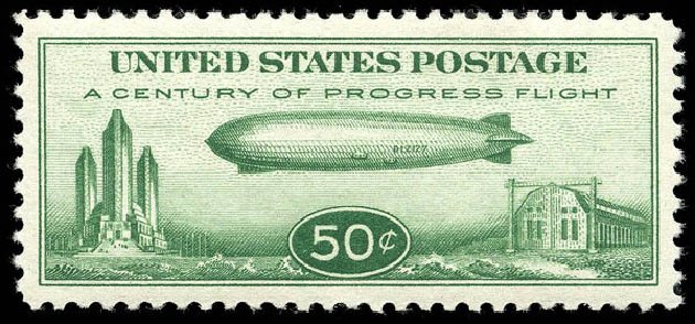 US Stamps Values Scott C18: 1933 50c Air Graf Zeppelin. Matthew Bennett International, Apr 2008, Sale 326, Lot 587