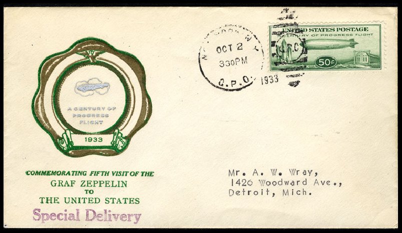 Value of US Stamp Scott #C18 - 1933 50c Air Graf Zeppelin. Cherrystone Auctions, Jun 2009, Sale 200906, Lot 387