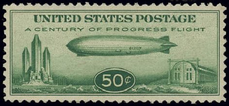 Cost of US Stamp Scott Catalogue C18 - 50c 1933 Air Graf Zeppelin. Daniel Kelleher Auctions, Feb 2013, Sale 634, Lot 367