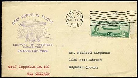 Cost of US Stamp Scott Cat. C18 - 50c 1933 Air Graf Zeppelin. Harmer-Schau Auction Galleries, Mar 2011, Sale 89, Lot 388