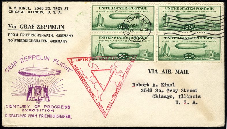 Value of US Stamp Scott Catalogue C18 - 50c 1933 Air Graf Zeppelin. Cherrystone Auctions, Jun 2009, Sale 200906, Lot 389