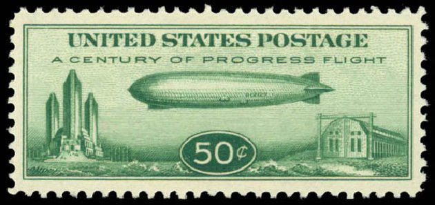 US Stamp Prices Scott C18: 1933 50c Air Graf Zeppelin. Daniel Kelleher Auctions, May 2014, Sale 653, Lot 2321