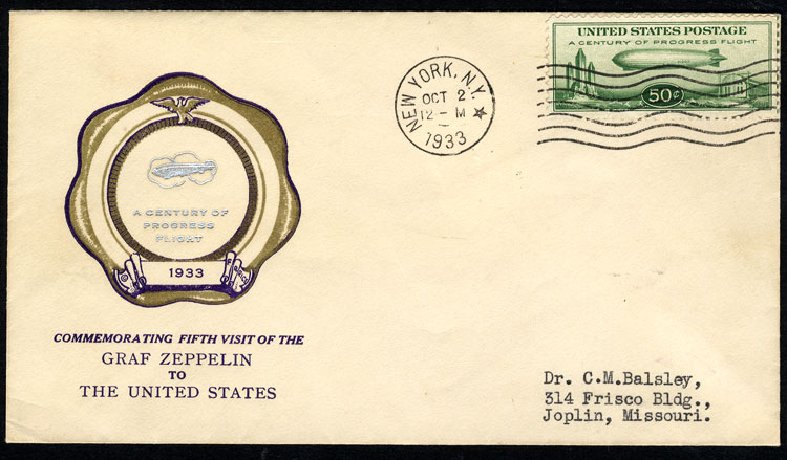 Value of US Stamps Scott Cat. C18 - 50c 1933 Air Graf Zeppelin. Cherrystone Auctions, Jun 2009, Sale 200906, Lot 384