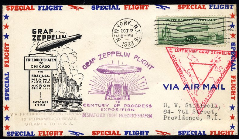 Cost of US Stamp Scott Catalog # C18 - 50c 1933 Air Graf Zeppelin. Cherrystone Auctions, Jun 2009, Sale 200906, Lot 385