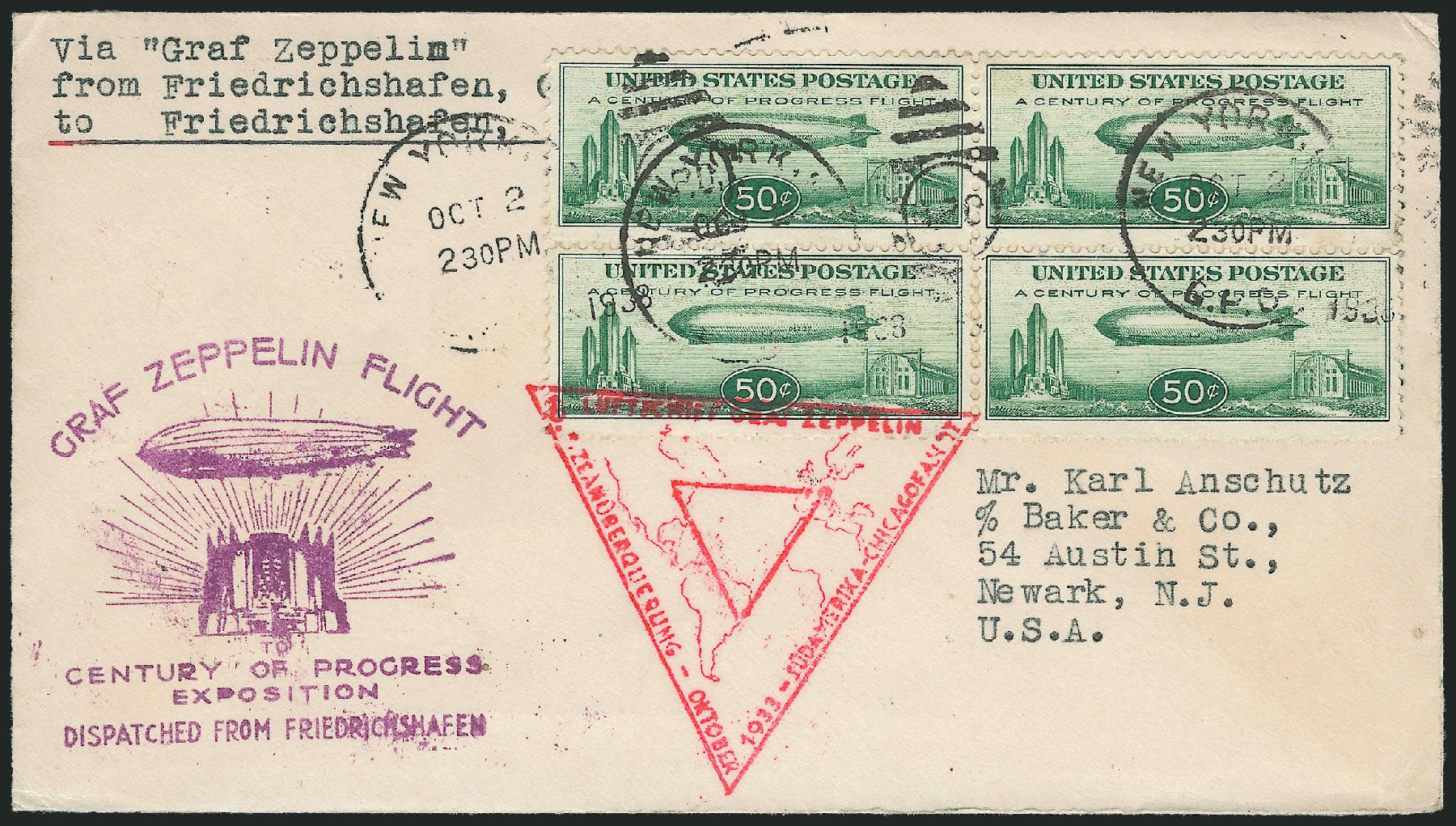 Prices of US Stamp Scott Catalog C18: 1933 50c Air Graf Zeppelin. Robert Siegel Auction Galleries, Dec 2010, Sale 1003, Lot 5105