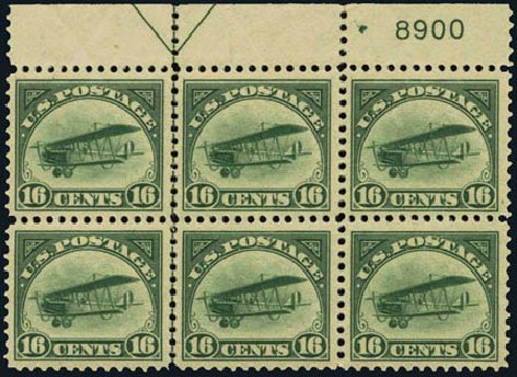Cost of US Stamps Scott Cat. # C2: 16c 1918 Air Curtiss Jenny. Harmer-Schau Auction Galleries, Oct 2011, Sale 91, Lot 317