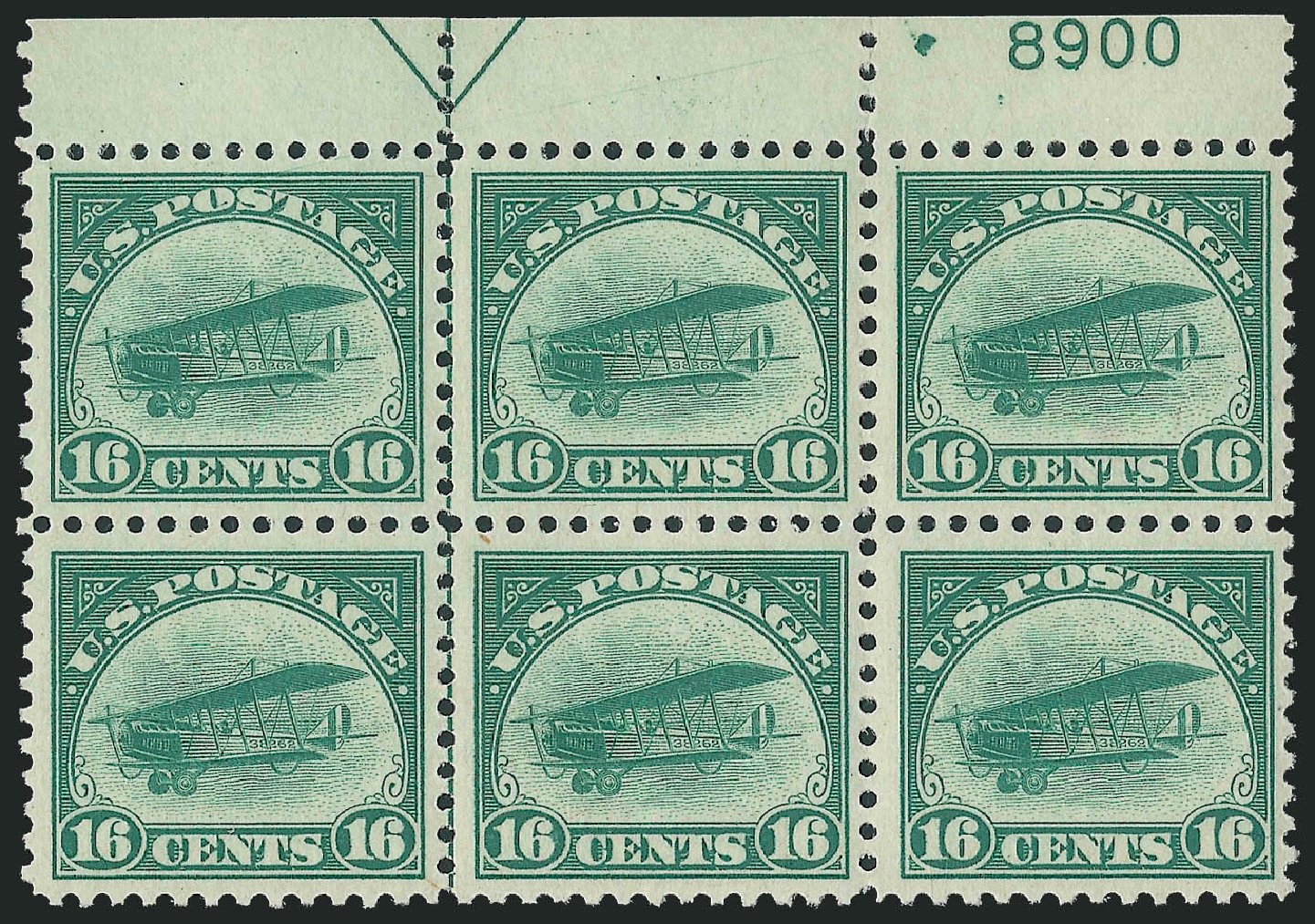 US Stamp Value Scott Catalog # C2 - 16c 1918 Air Curtiss Jenny. Robert Siegel Auction Galleries, Oct 2011, Sale 1014, Lot 2138