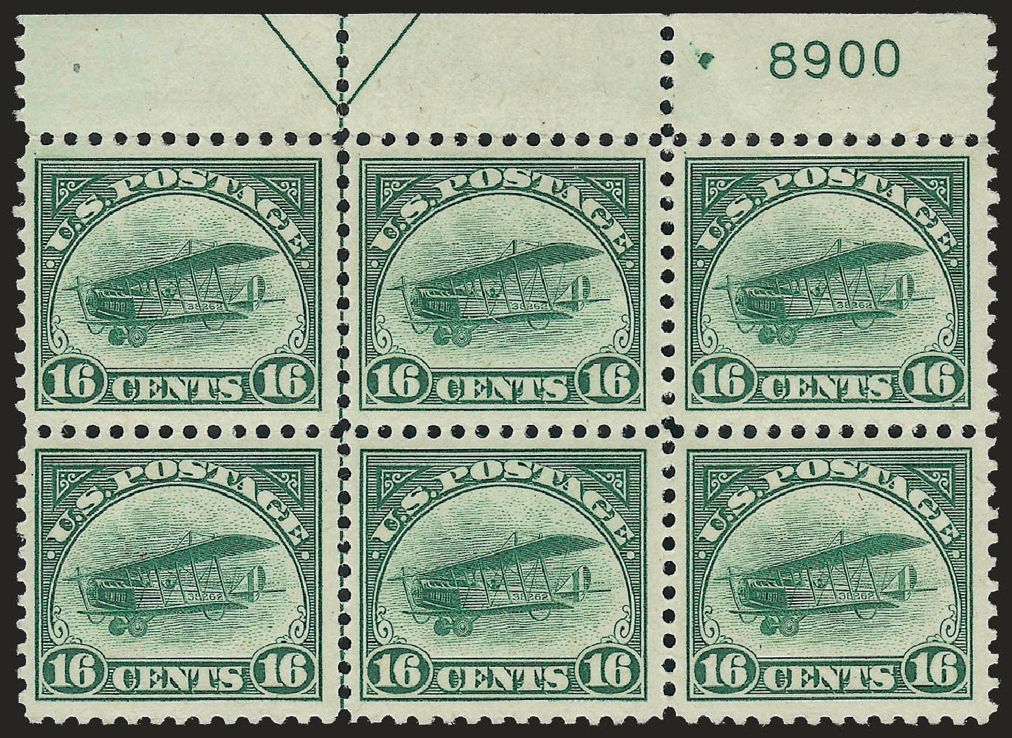 US Stamps Price Scott Cat. #C2 - 16c 1918 Air Curtiss Jenny. Robert Siegel Auction Galleries, Dec 2008, Sale 967, Lot 5028