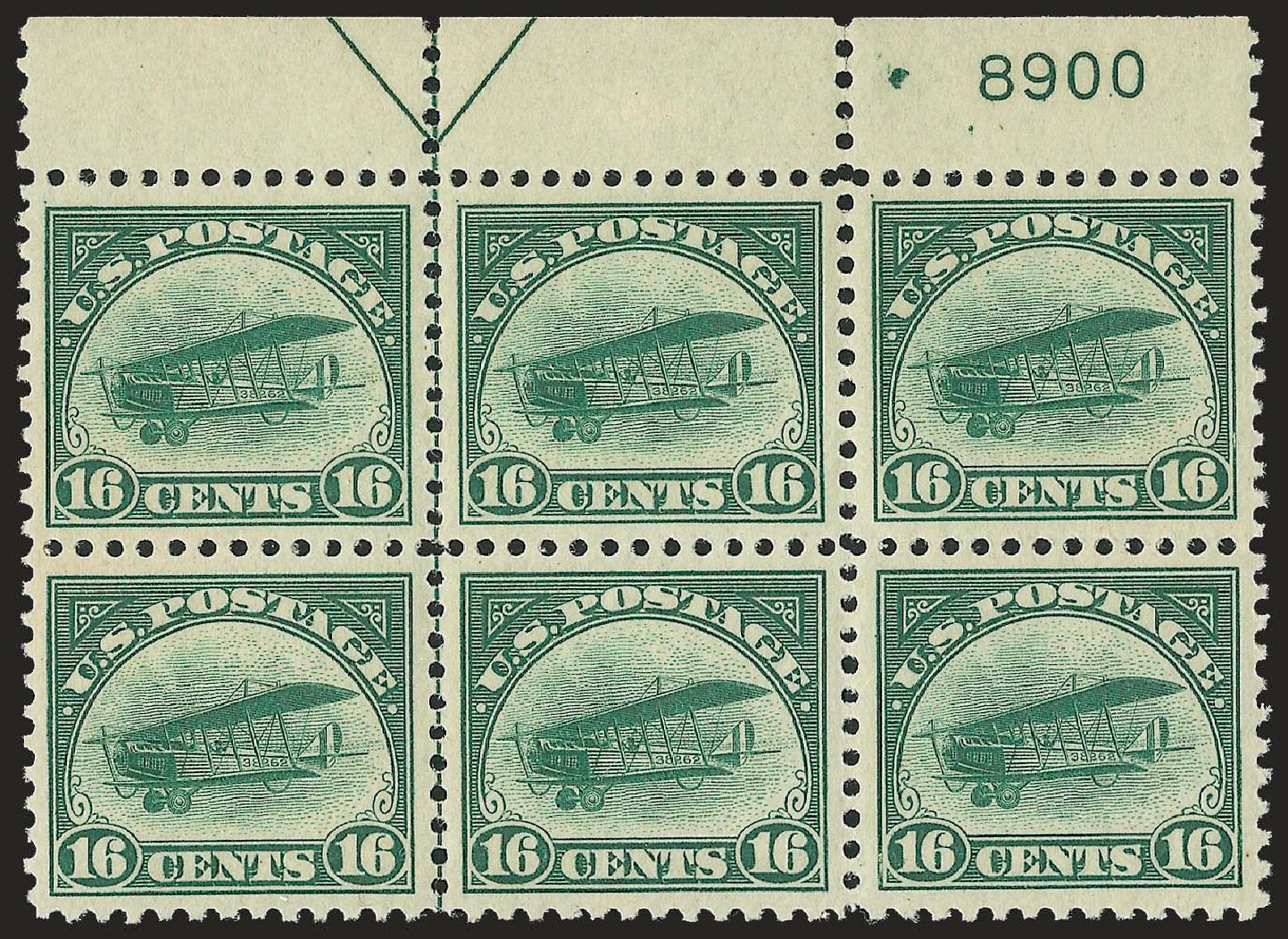 US Stamp Values Scott Catalogue C2 - 1918 16c Air Curtiss Jenny. Robert Siegel Auction Galleries, Sep 2009, Sale 976, Lot 2218