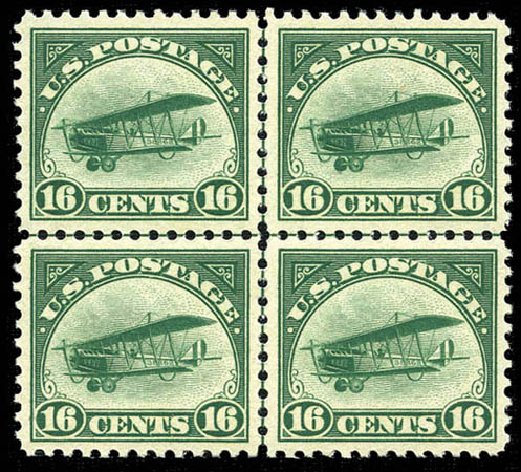 US Stamp Values Scott Catalogue C2: 16c 1918 Air Curtiss Jenny. Matthew Bennett International, Feb 2012, Sale 340, Lot 549