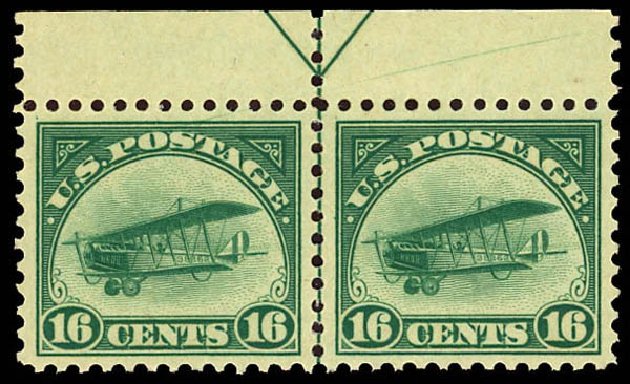 Values of US Stamps Scott Cat. #C2: 1918 16c Air Curtiss Jenny. Daniel Kelleher Auctions, Dec 2012, Sale 633, Lot 1059