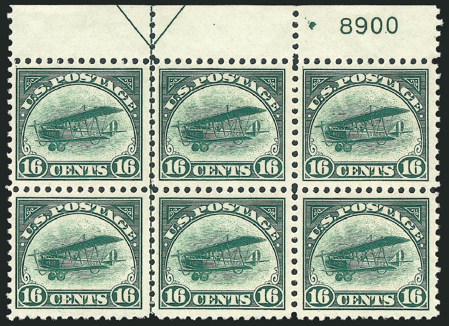 Values of US Stamps Scott Cat. C2 - 1918 16c Air Curtiss Jenny. Robert Siegel Auction Galleries, Dec 2012, Sale 1037, Lot 2179