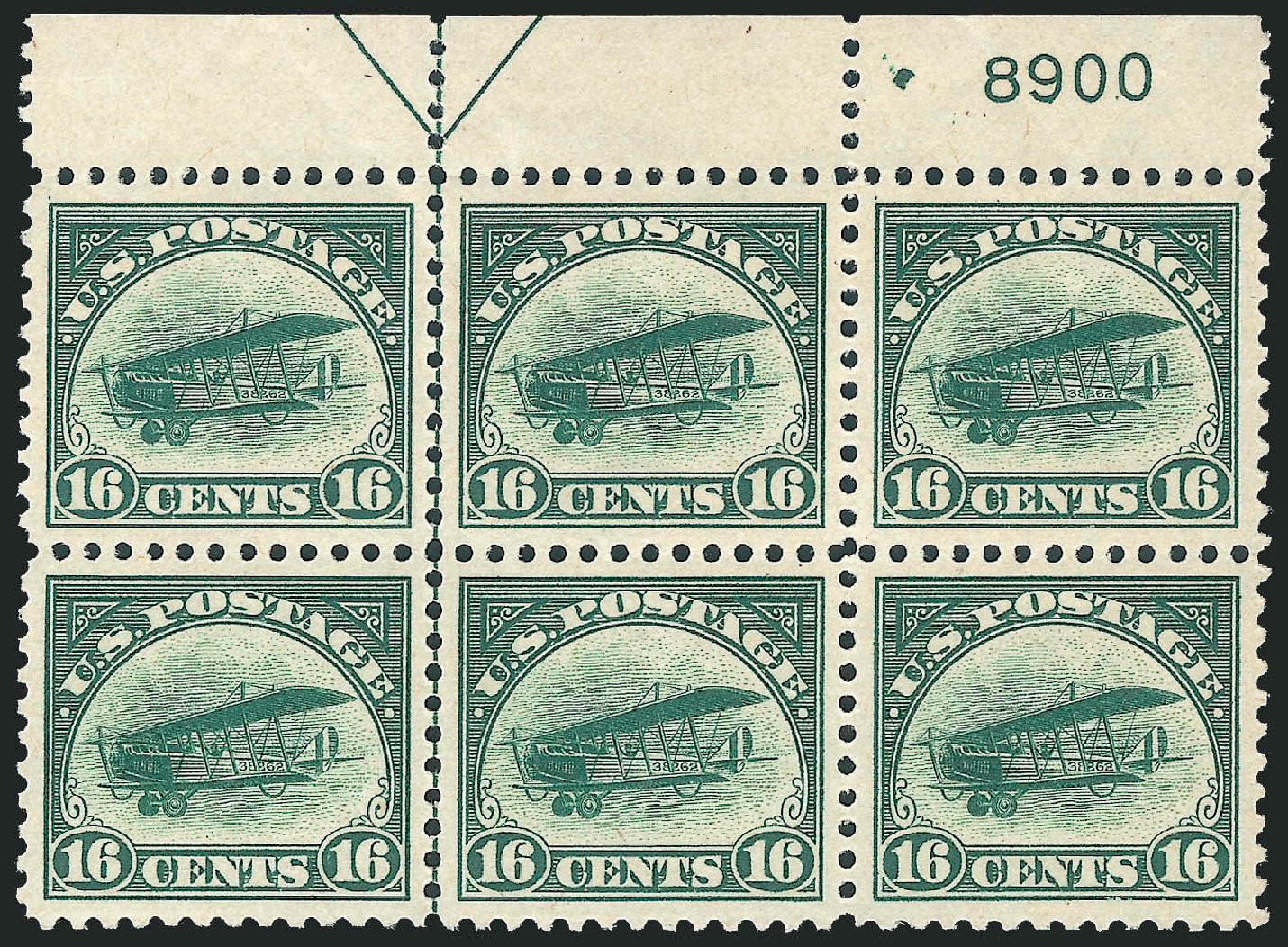 Values of US Stamp Scott #C2: 16c 1918 Air Curtiss Jenny. Robert Siegel Auction Galleries, Jul 2013, Sale 1050, Lot 689