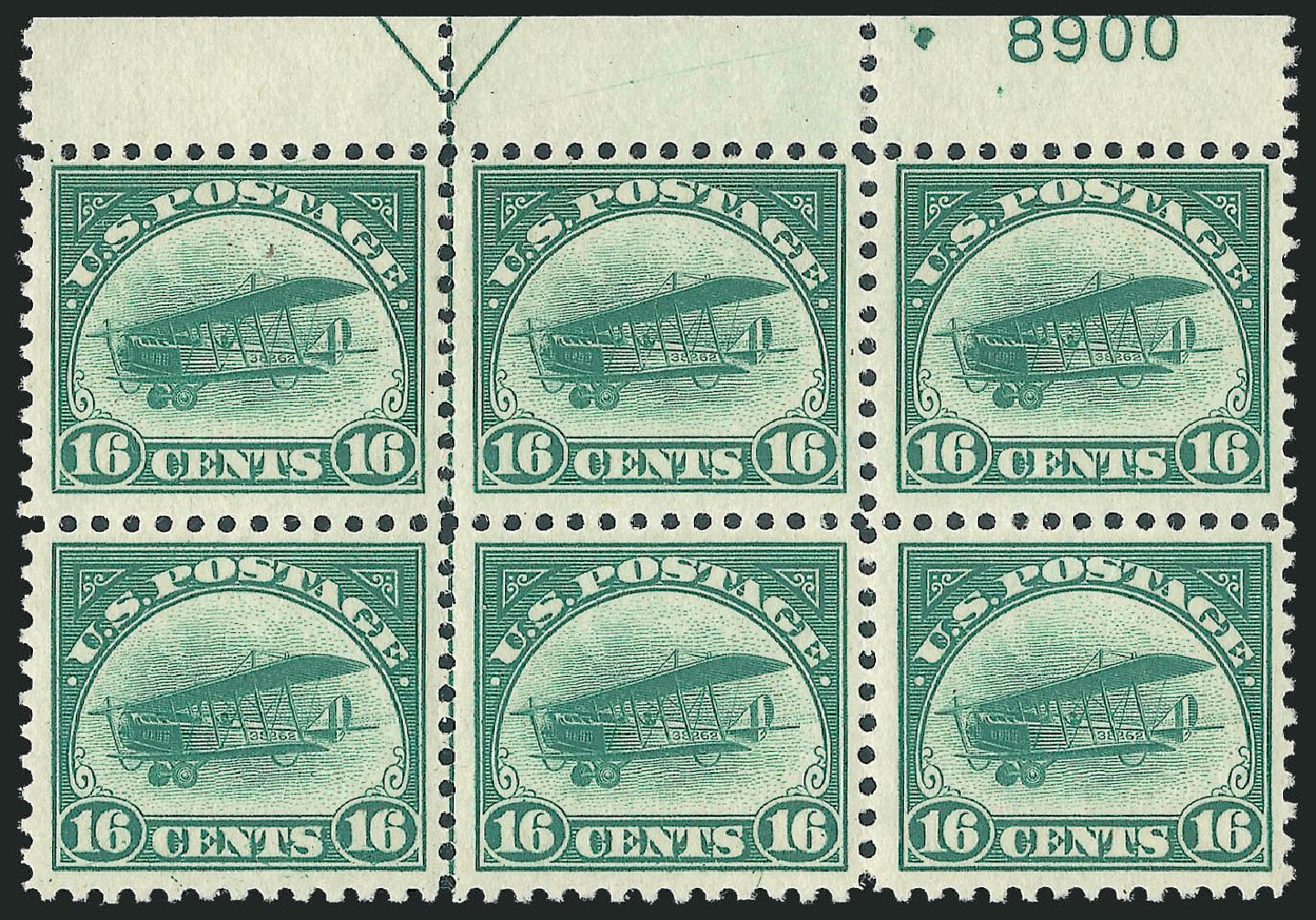 US Stamp Value Scott Catalogue # C2 - 1918 16c Air Curtiss Jenny. Robert Siegel Auction Galleries, Oct 2010, Sale 997, Lot 6139