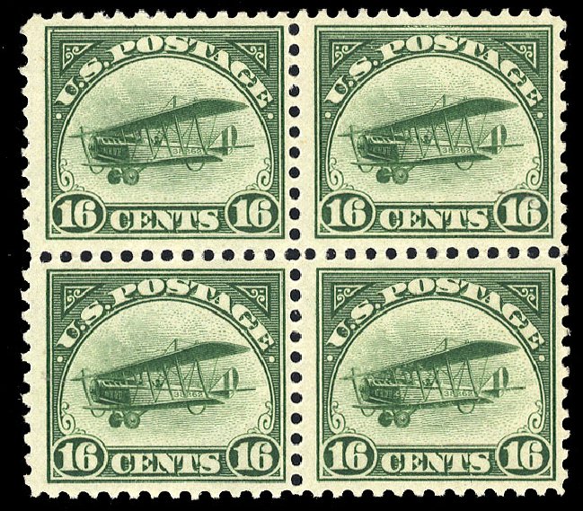 Values of US Stamp Scott Catalog #C2 - 16c 1918 Air Curtiss Jenny. Cherrystone Auctions, Nov 2009, Sale 200911, Lot 3150