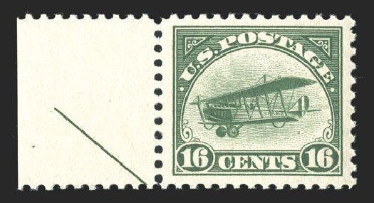 Values of US Stamp Scott C2: 16c 1918 Air Curtiss Jenny. Spink Shreves Galleries, Mar 2013, Sale 142, Lot 410