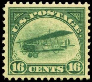 Costs of US Stamps Scott Cat. C2 - 16c 1918 Air Curtiss Jenny. Harmer-Schau Auction Galleries, Feb 2012, Sale 92, Lot 1251
