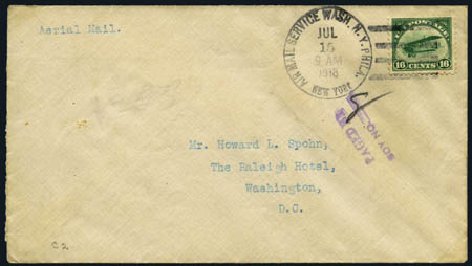 US Stamps Prices Scott Catalog # C2: 16c 1918 Air Curtiss Jenny. Harmer-Schau Auction Galleries, May 2012, Sale 93, Lot 431
