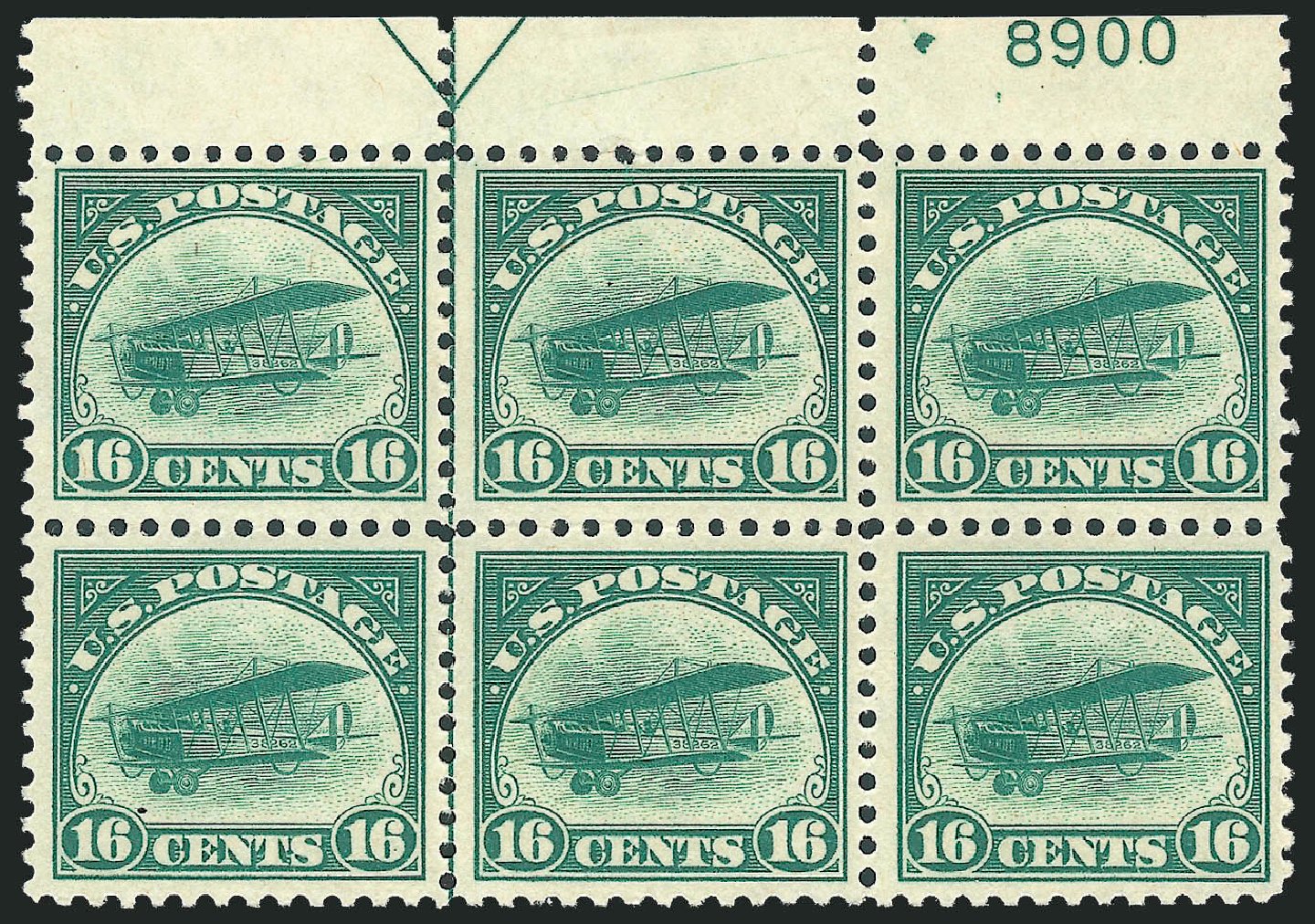 Costs of US Stamps Scott C2: 1918 16c Air Curtiss Jenny. Robert Siegel Auction Galleries, Dec 2012, Sale 1037, Lot 2181