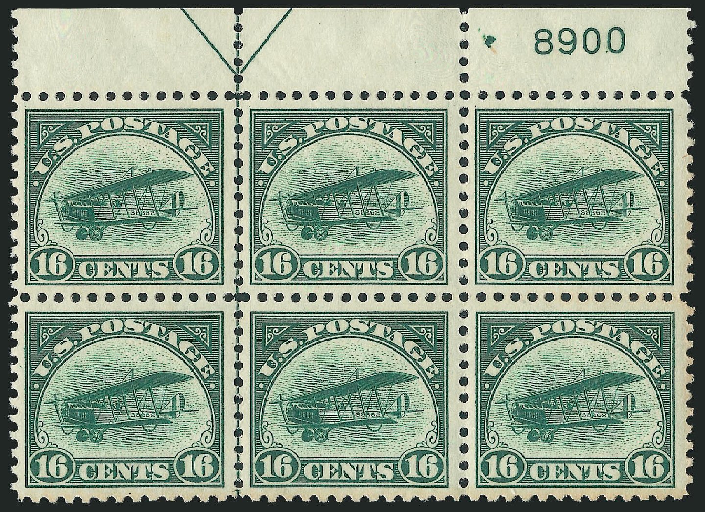 Values of US Stamp Scott Catalogue #C2 - 16c 1918 Air Curtiss Jenny. Robert Siegel Auction Galleries, Dec 2009, Sale 982, Lot 6031