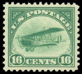US Stamp Price Scott Cat. # C2: 1918 16c Air Curtiss Jenny. Daniel Kelleher Auctions, May 2014, Sale 652, Lot 824