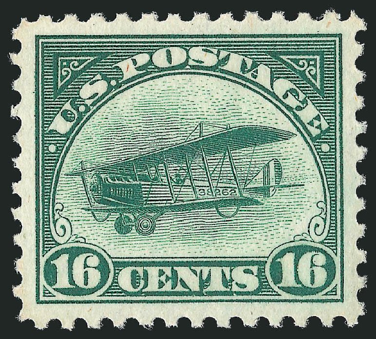 US Stamps Prices Scott Catalog C2 - 1918 16c Air Curtiss Jenny. Robert Siegel Auction Galleries, Dec 2010, Sale 1000, Lot 1254