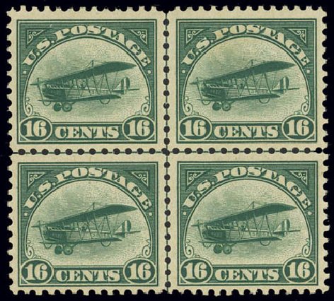 US Stamp Values Scott Catalogue #C2 - 1918 16c Air Curtiss Jenny. Daniel Kelleher Auctions, Feb 2013, Sale 634, Lot 355