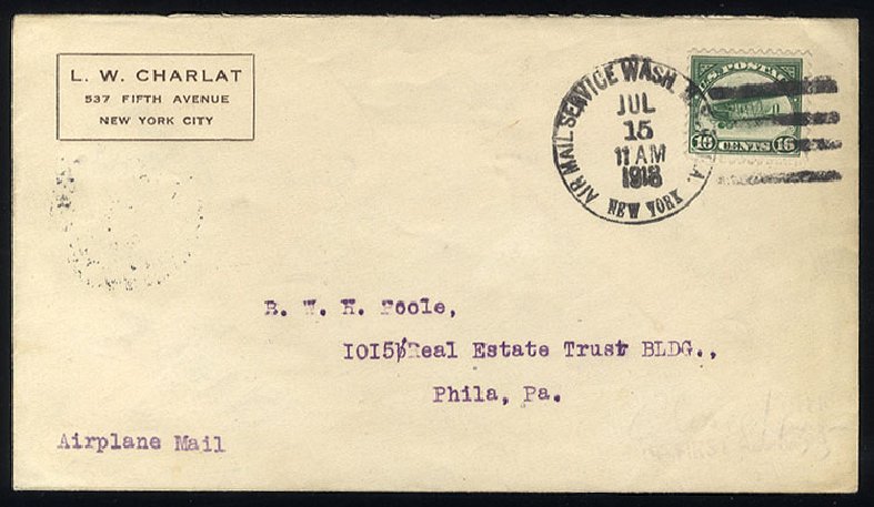 US Stamps Prices Scott Cat. #C2: 1918 16c Air Curtiss Jenny. Cherrystone Auctions, Sep 2014, Sale 201409, Lot 62