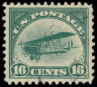 US Stamps Values Scott Catalog #C2: 1918 16c Air Curtiss Jenny. H.R. Harmer, Jun 2013, Sale 3003, Lot 1532