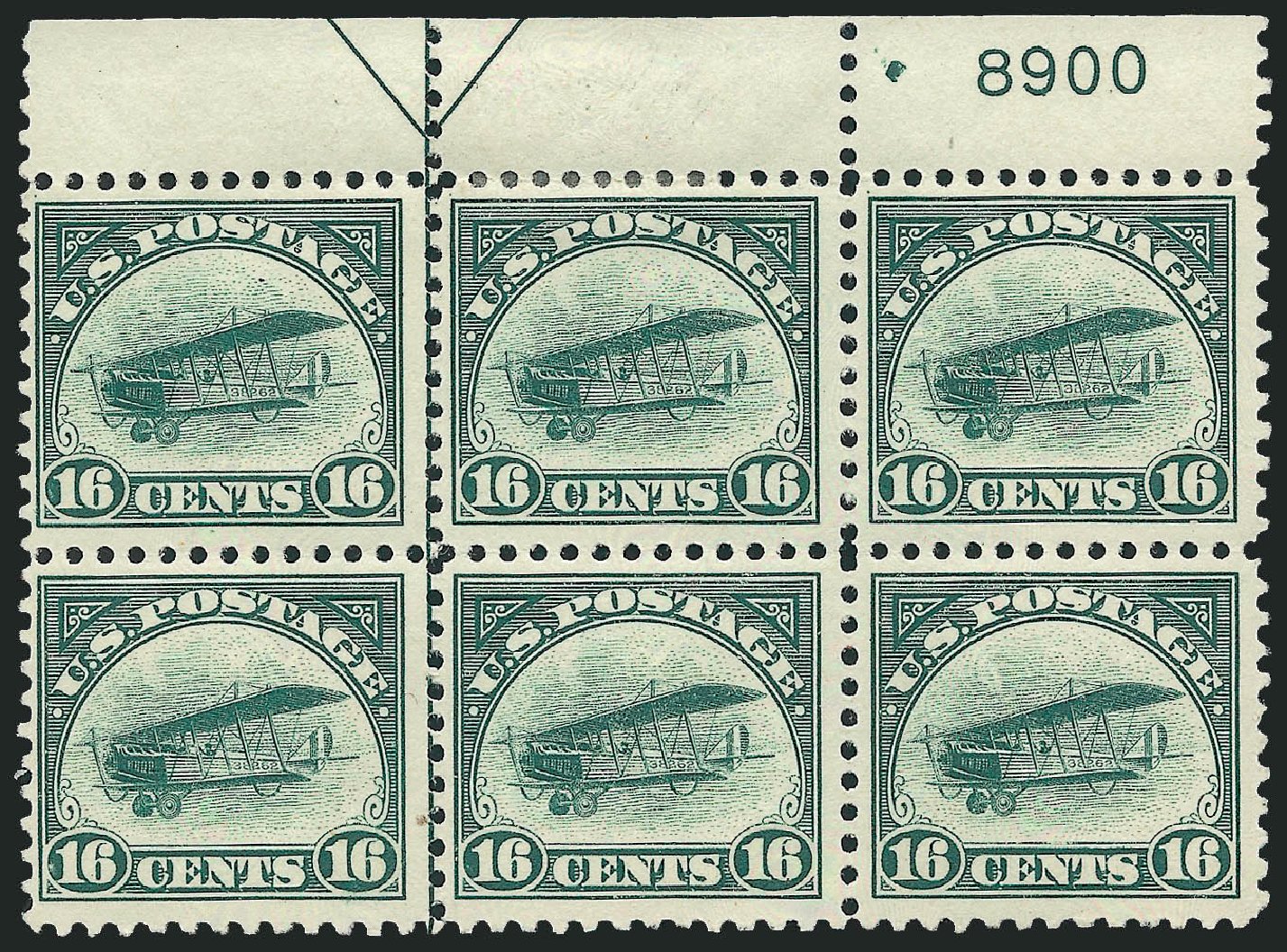 Cost of US Stamp Scott Cat. C2: 1918 16c Air Curtiss Jenny. Robert Siegel Auction Galleries, Apr 2009, Sale 971, Lot 1863