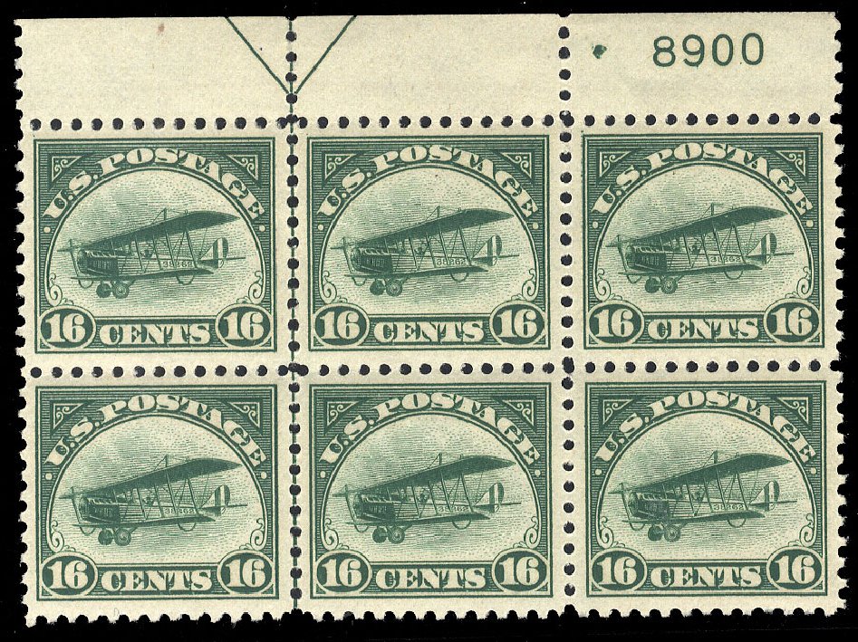 US Stamp Values Scott Cat. # C2 - 1918 16c Air Curtiss Jenny. Cherrystone Auctions, Jan 2010, Sale 201001, Lot 186