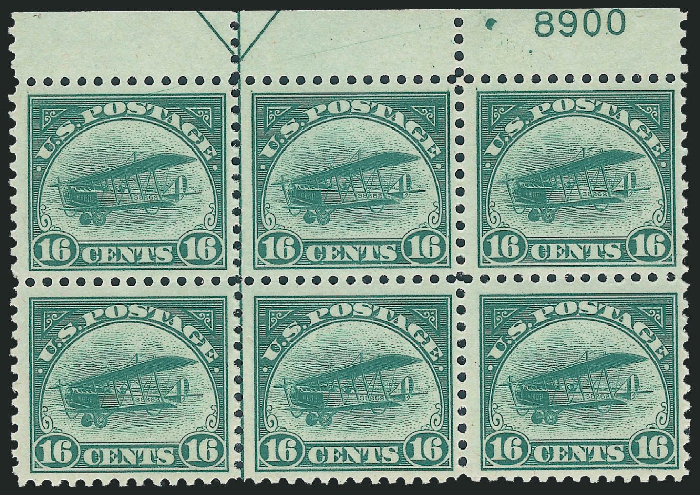 Values of US Stamp Scott Catalogue # C2: 1918 16c Air Curtiss Jenny. Robert Siegel Auction Galleries, Oct 2011, Sale 1014, Lot 2136