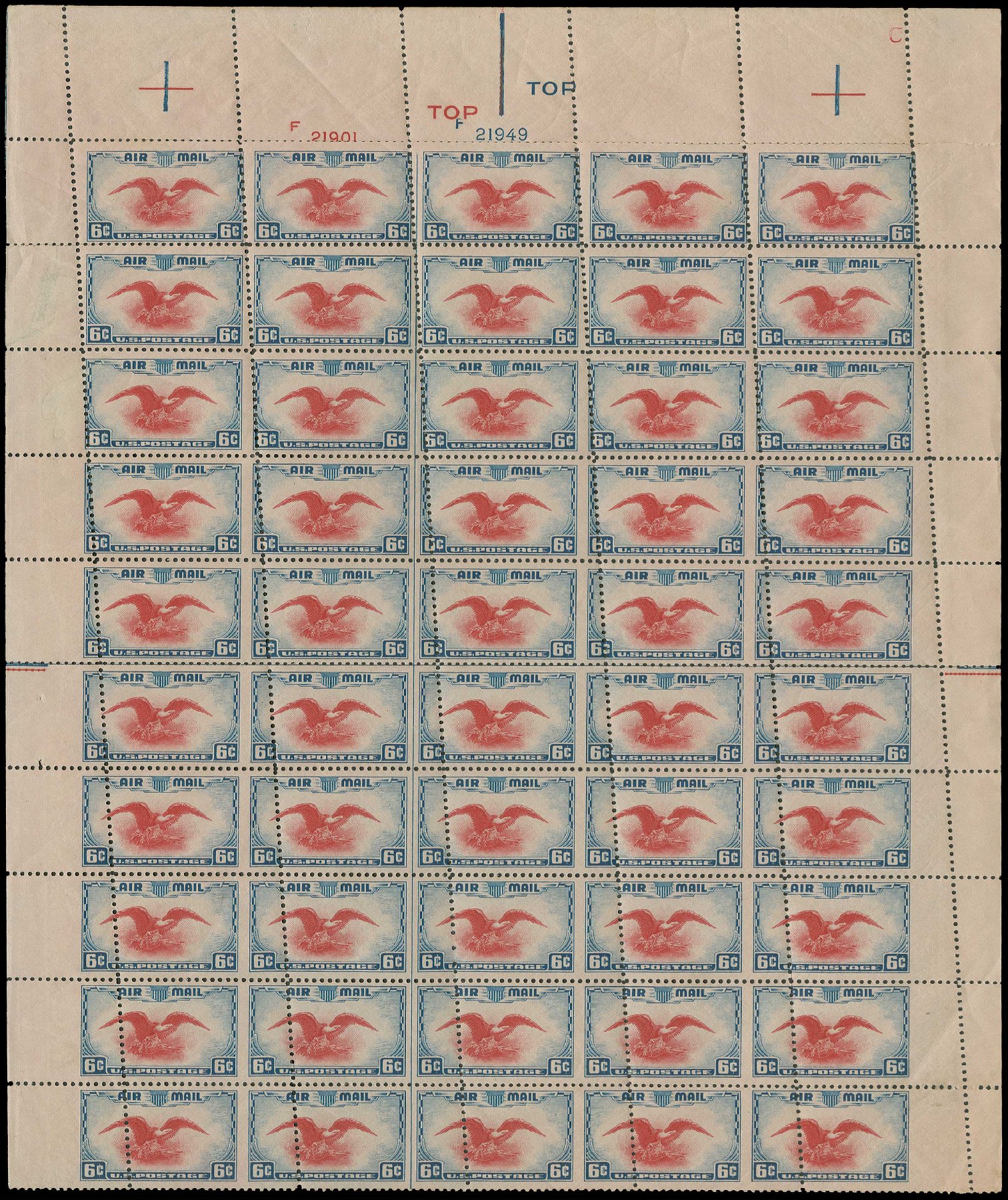 Prices of US Stamp Scott Catalog C23 - 1938 6c Air Eagle. H.R. Harmer, Jun 2013, Sale 3003, Lot 1524