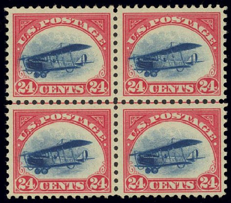 US Stamp Values Scott Catalog C3 - 24c 1918 Air Curtiss Jenny. Daniel Kelleher Auctions, Feb 2013, Sale 634, Lot 357