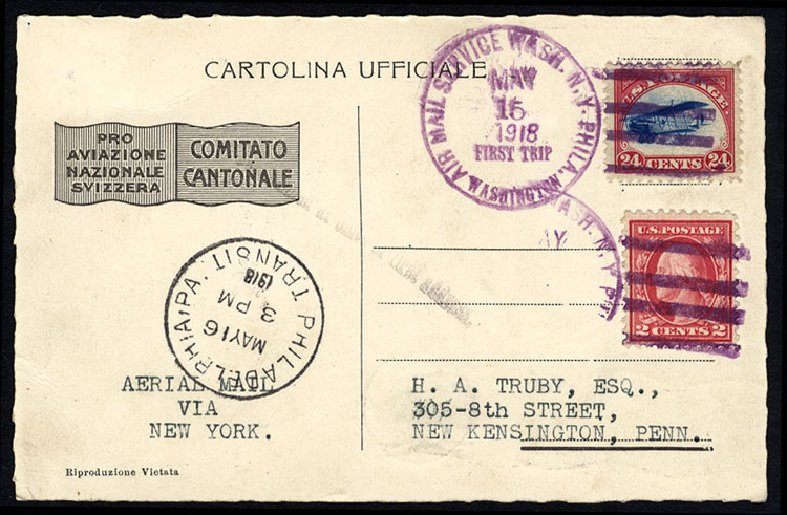 Price of US Stamps Scott Catalog C3 - 24c 1918 Air Curtiss Jenny. Cherrystone Auctions, Nov 2013, Sale 201311, Lot 59