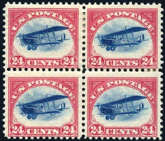 Values of US Stamp Scott Cat. C3 - 1918 24c Air Curtiss Jenny. Harmer-Schau Auction Galleries, Oct 2009, Sale 83, Lot 476