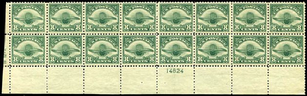 Values of US Stamp Scott Catalog C4: 8c 1923 Air Radiator and Propeller. Harmer-Schau Auction Galleries, Jan 2014, Sale 100, Lot 649