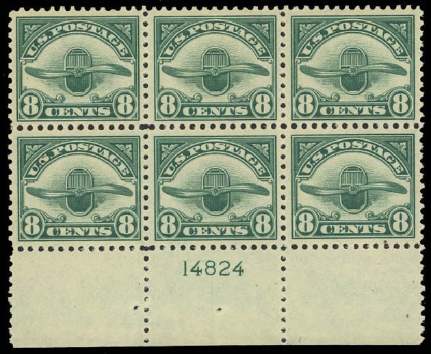 US Stamps Values Scott Catalogue C4: 1923 8c Air Radiator and Propeller. Daniel Kelleher Auctions, Aug 2012, Sale 631, Lot 1610